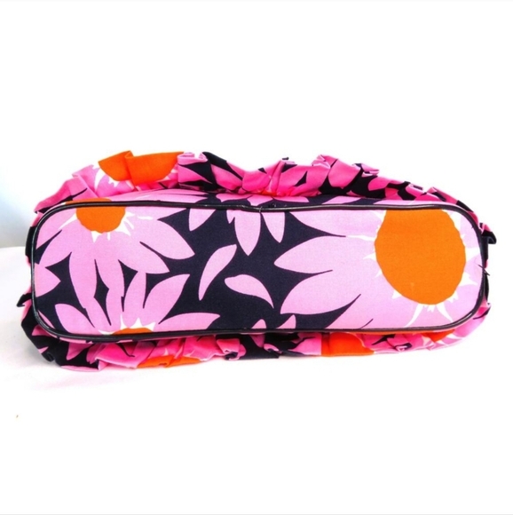 Vera Bradley Pink, Navy & Orange Tote Bag with Geometric Flower & Ruffle Design - Picture 5 of 9